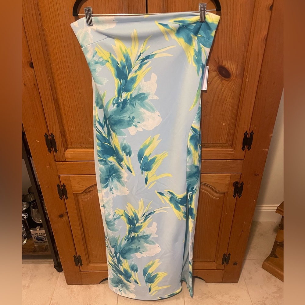 1. State Strapless Floral Dress in Blue and Yellow